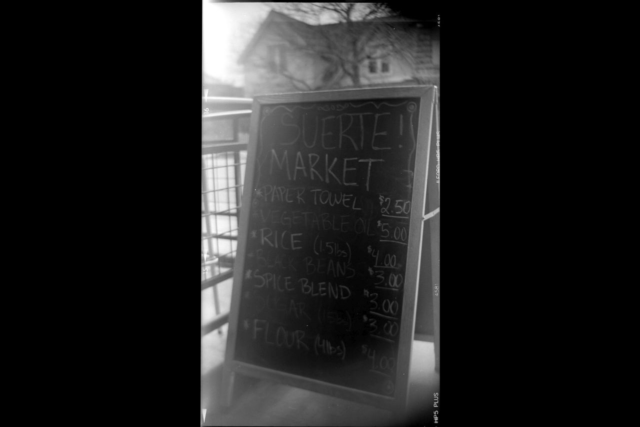 Suerte Mexican Restaurant To-Go Market. Photographed with Ansco Buster Brown No. 3 box camera.